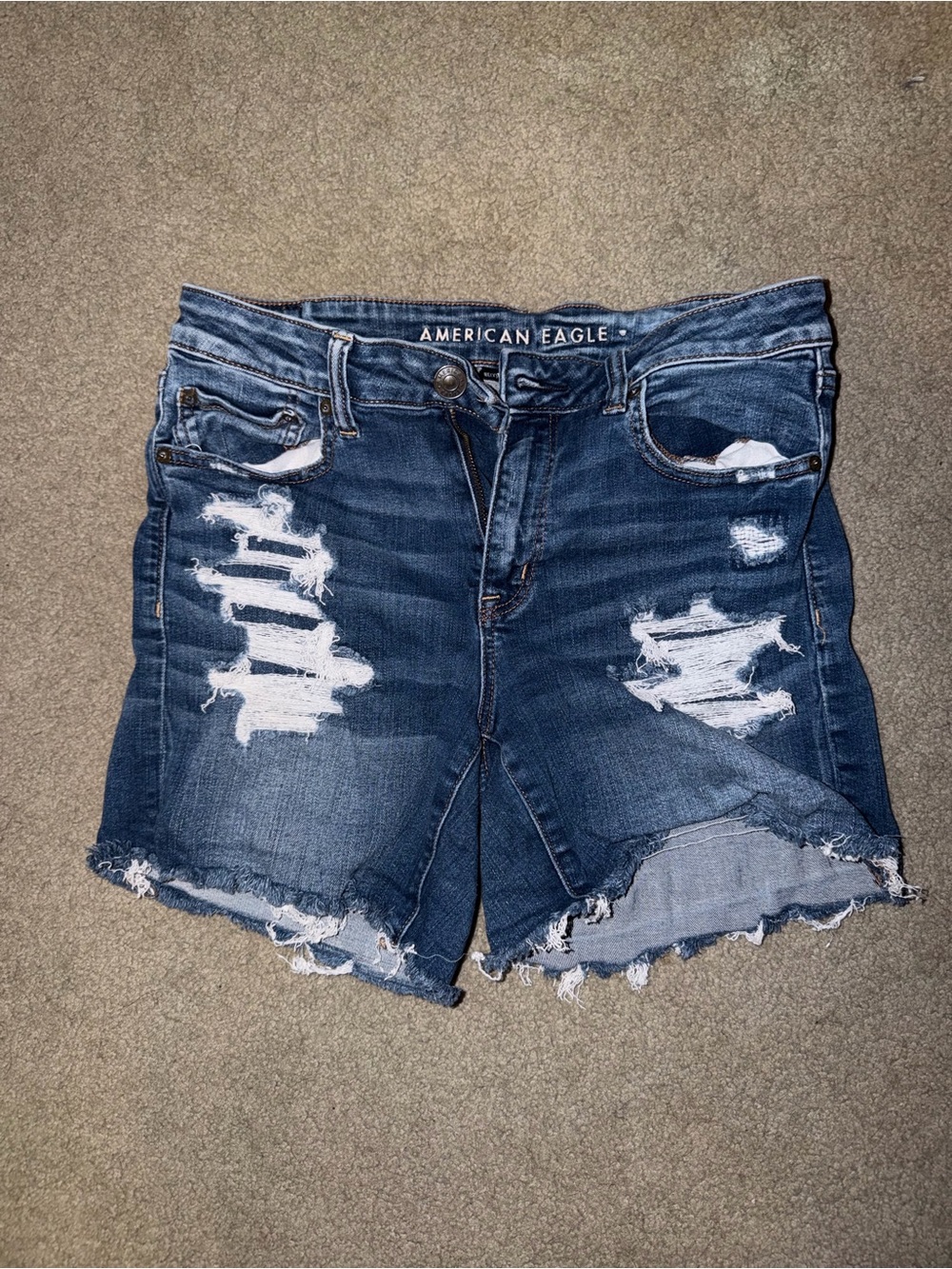American Eagle Outfitters Distressed Dark Blue Denim Shorts